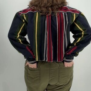 Ivy Crew Cropped Striped Button Up Shirt Mens Extra Large Boxy Raw Hem Vintage